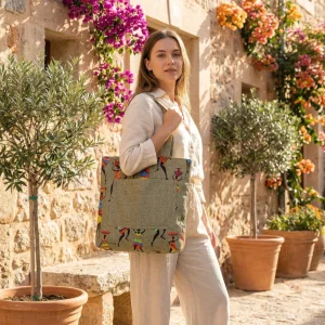 Dans Eden Figürlü Toprak Rengi Cepli Tote Çanta